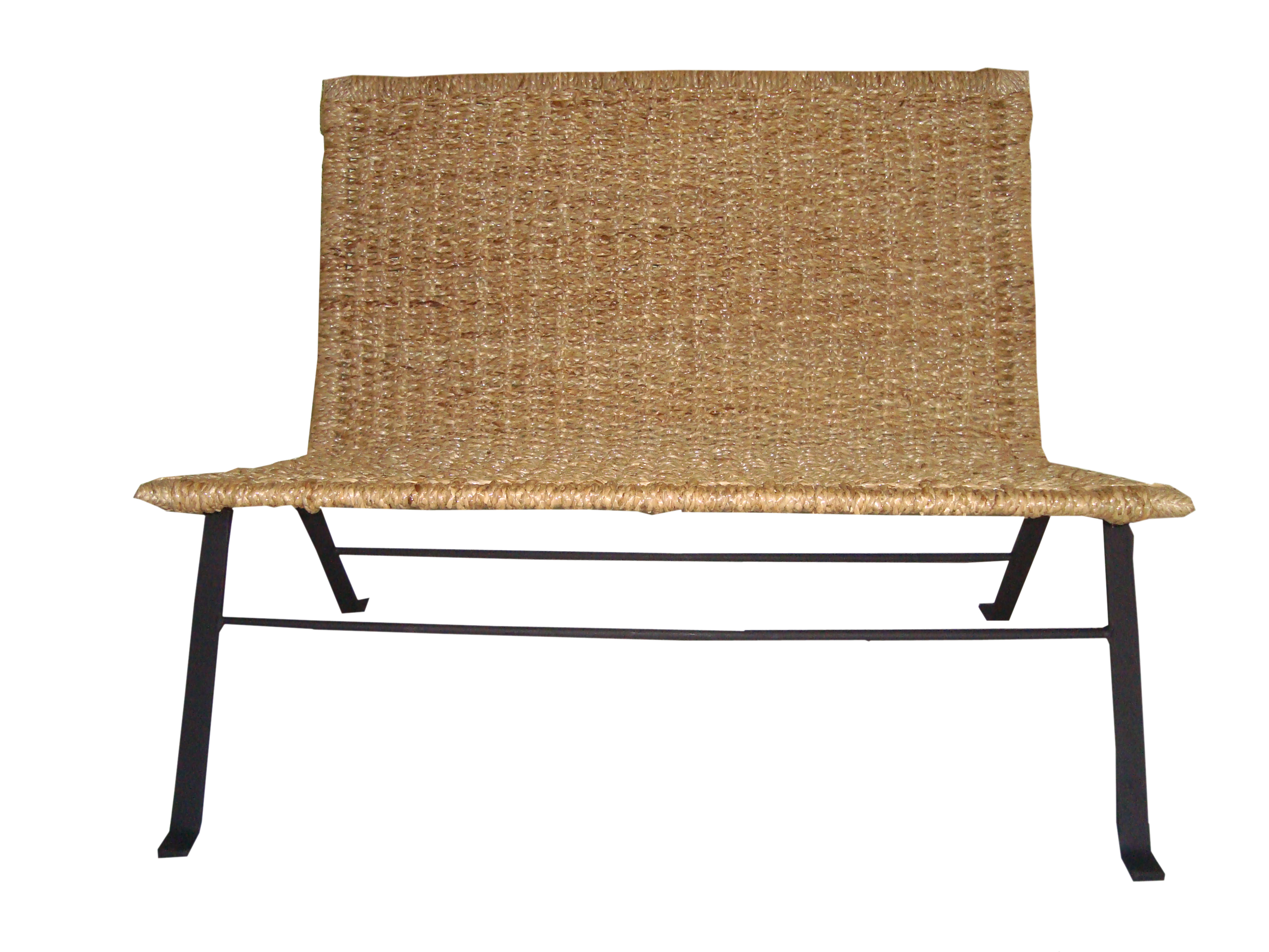 Two seater lounge chair made of reed with durable metal legs